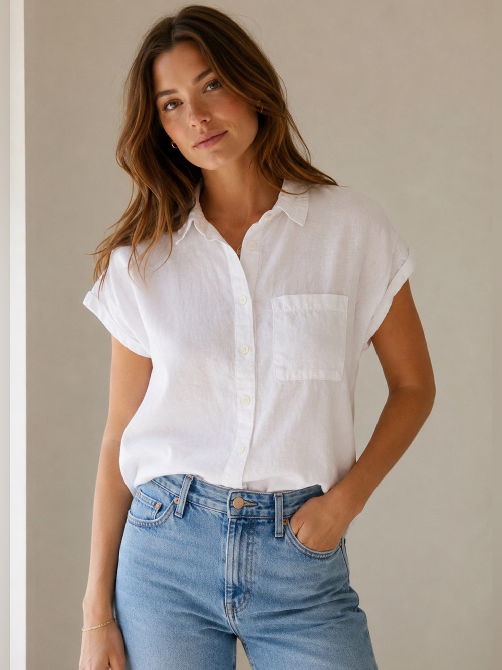 Orvis White Linen Blend Button Front Camp Shirt M | Short Sleeve Coastal Cottage